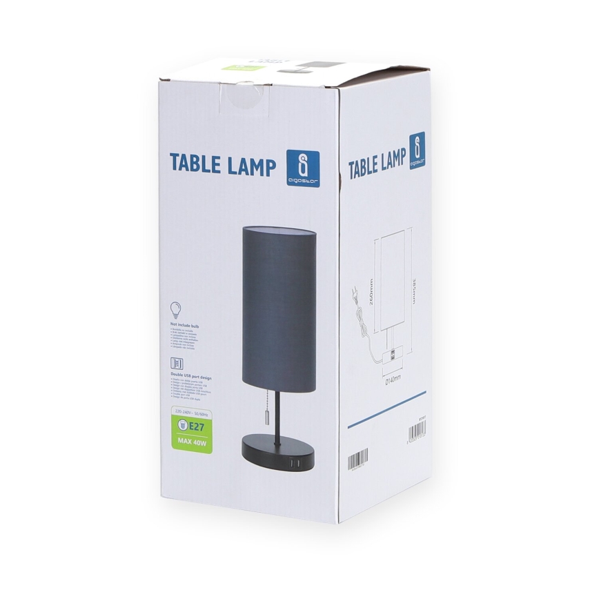 Aigostar - Bordslampa med USB-port 1xE27/40W/230V svart