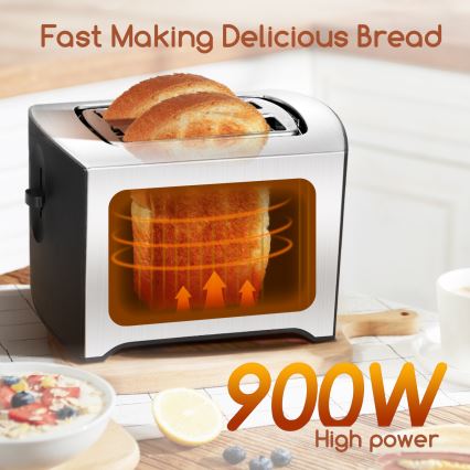 Aigostar - Brödrost för två skivor 900W/230V matt krom