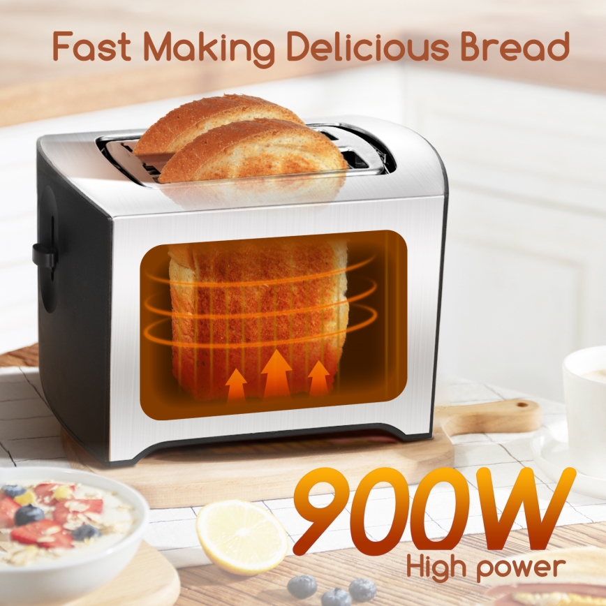 Aigostar - Brödrost för två skivor 900W/230V matt krom