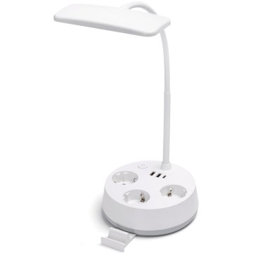 Aigostar - Dimbar LED-bordslampa med uttag och USB LED/4,6W/230V 3000/4000/6500K vit