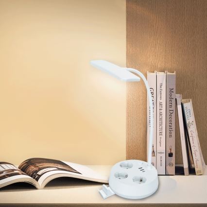 Aigostar - Dimbar LED-bordslampa med uttag och USB LED/4,6W/230V 3000/4000/6500K vit