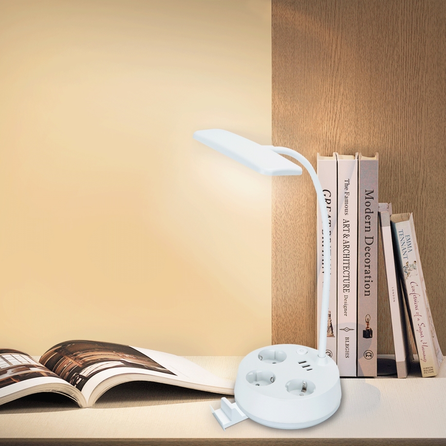 Aigostar - Dimbar LED-bordslampa med uttag och USB LED/4,6W/230V 3000/4000/6500K vit
