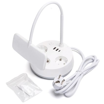 Aigostar - Dimbar LED-bordslampa med uttag och USB LED/4,6W/230V 3000/4000/6500K vit