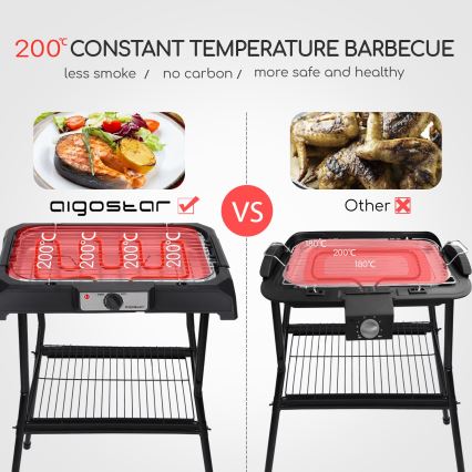 Aigostar - Elektrisk grill med stativ 2000W/230V svart