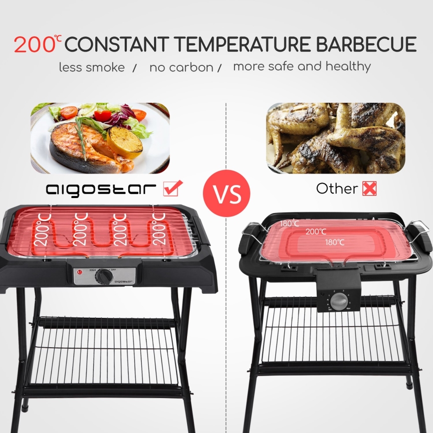 Aigostar - Elektrisk grill med stativ 2000W/230V svart