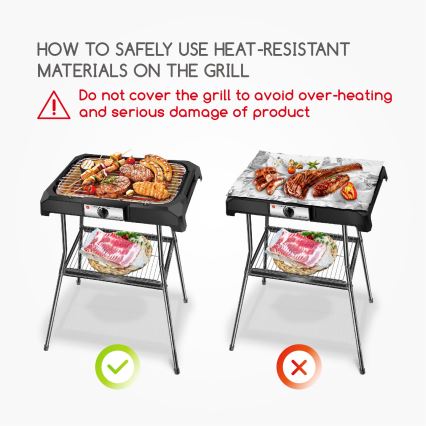 Aigostar - Elektrisk grill med stativ 2000W/230V svart