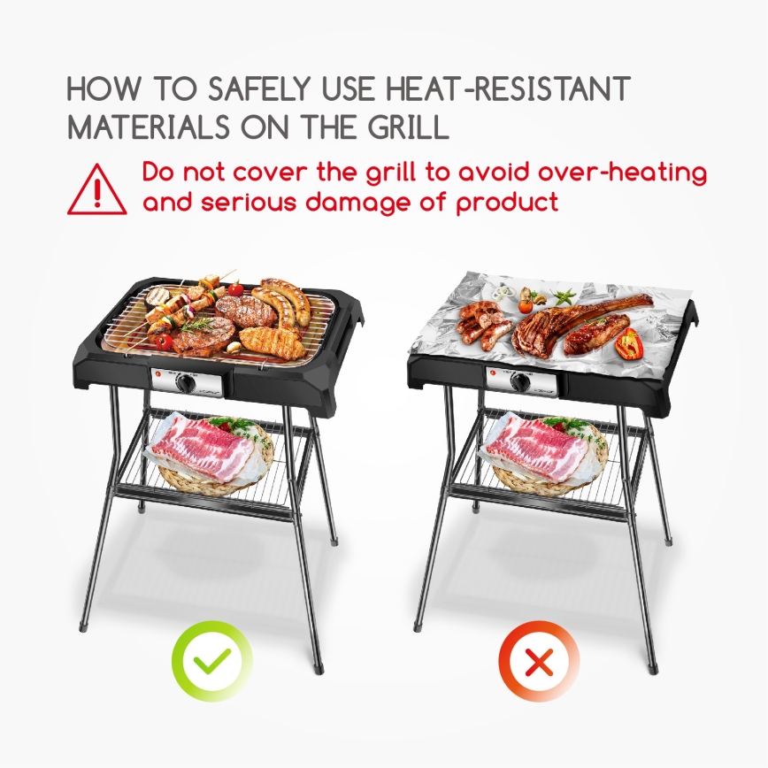 Aigostar - Elektrisk grill med stativ 2000W/230V svart