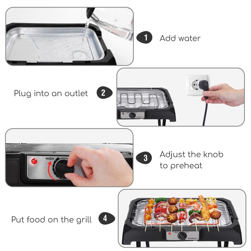 Aigostar - Elektrisk grill med stativ 2000W/230V svart