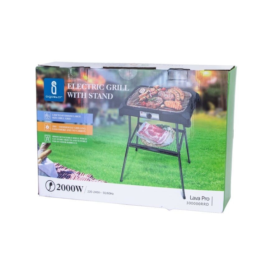 Aigostar - Elektrisk grill med stativ 2000W/230V svart
