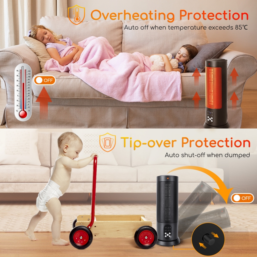 Aigostar - Elektrisk värmare 1500W/230V + fjärrkontroll