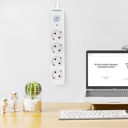 Aigostar - Förlängningskabel med brytare 4Z Typ F 1,5m vit