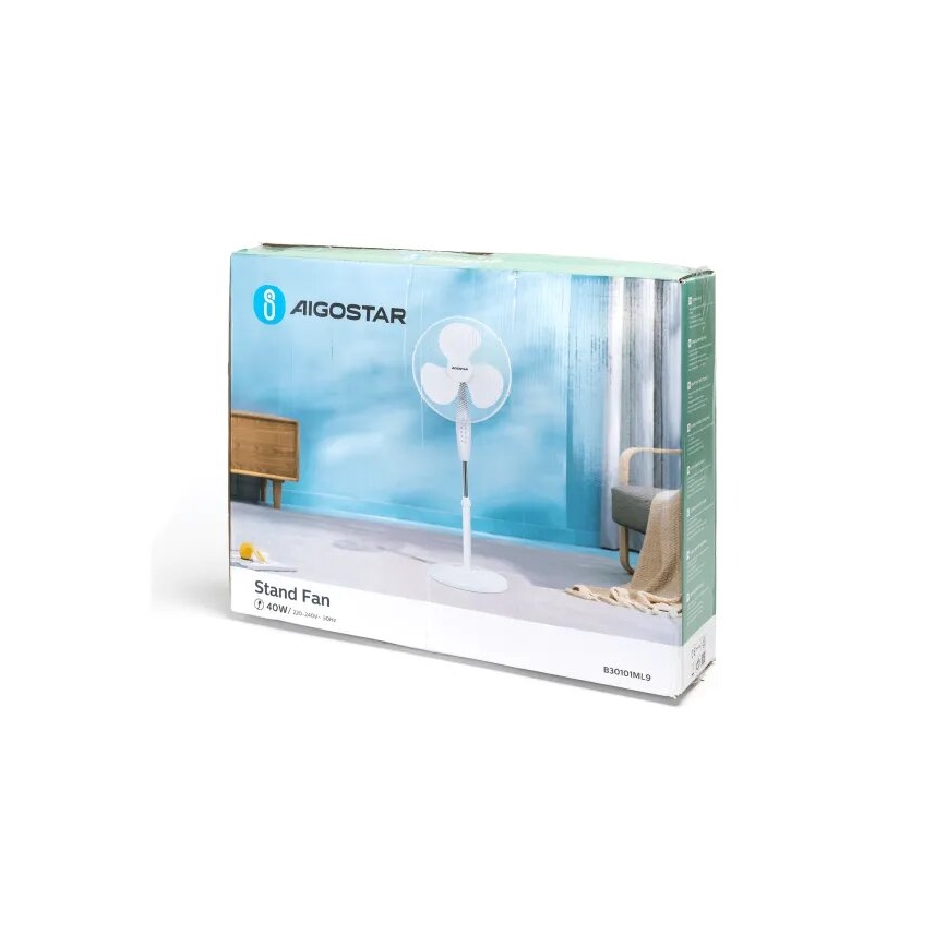 Aigostar - Golvfläkt 40W/230V vit