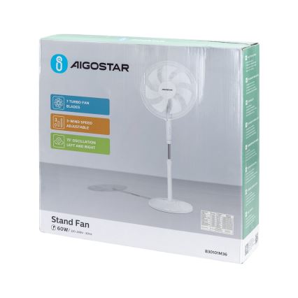 Aigostar - Golvfläkt 60W/230V vit