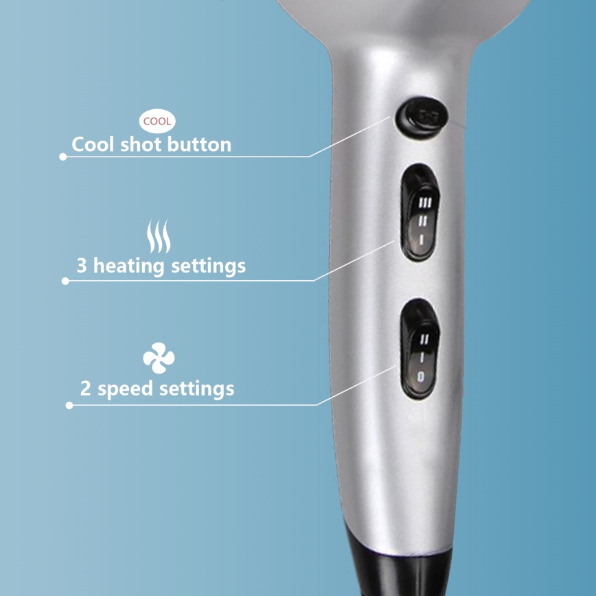 Aigostar - Hairdryer 2200W/230V silver/svart