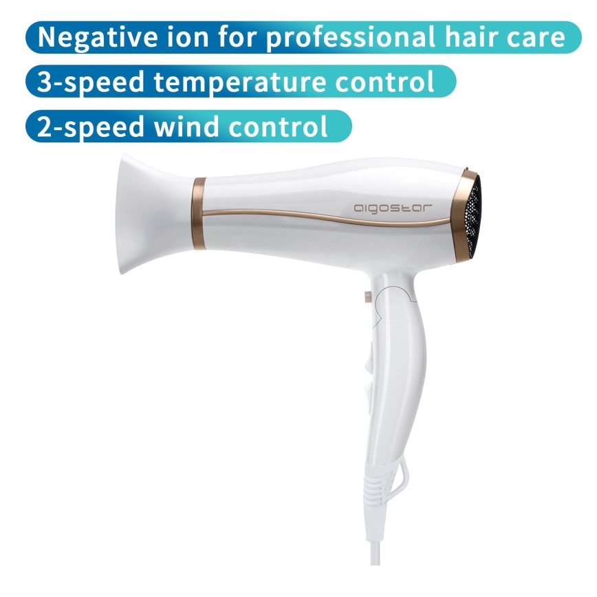Aigostar - Hårfön med ionisator 2200W/230V vit
