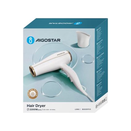 Aigostar - Hårfön med ionisator 2200W/230V vit