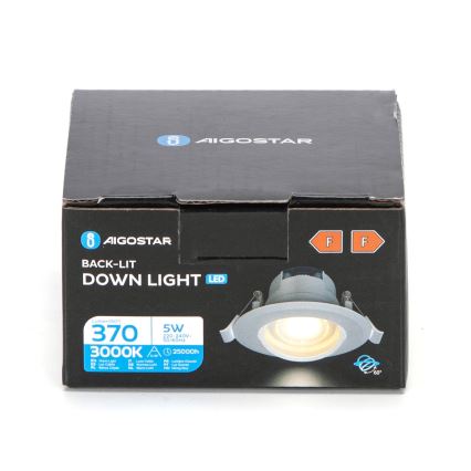 Aigostar - Infälld LED-armatur 5W, 230V, 3000K, Ø 8,5 cm, vit