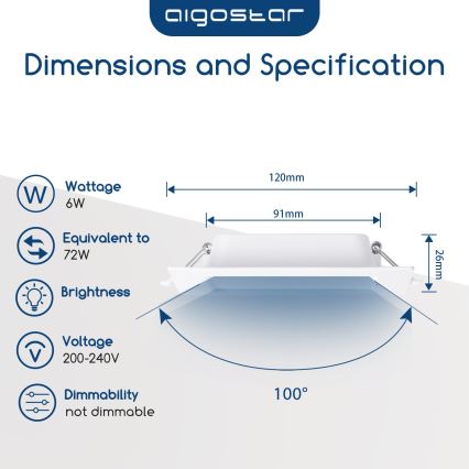 Aigostar - Infälld LED-armatur 6W/230V 4000K 12x12 cm vit
