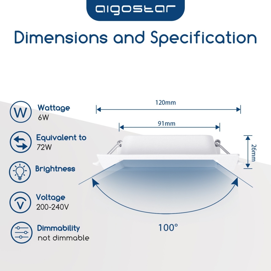 Aigostar - Infälld LED-armatur 6W/230V 4000K 12x12 cm vit