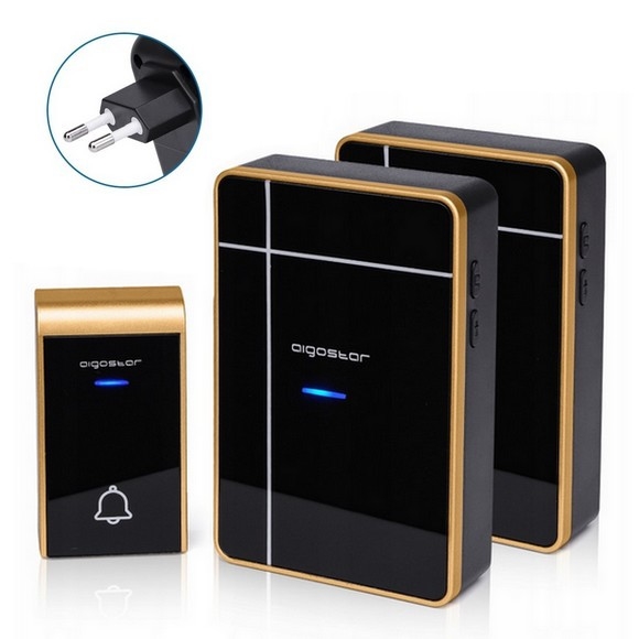 Aigostar - KIT 2x Plugin trådlös dörrklocka 230V/12V IP44 svart/koppar