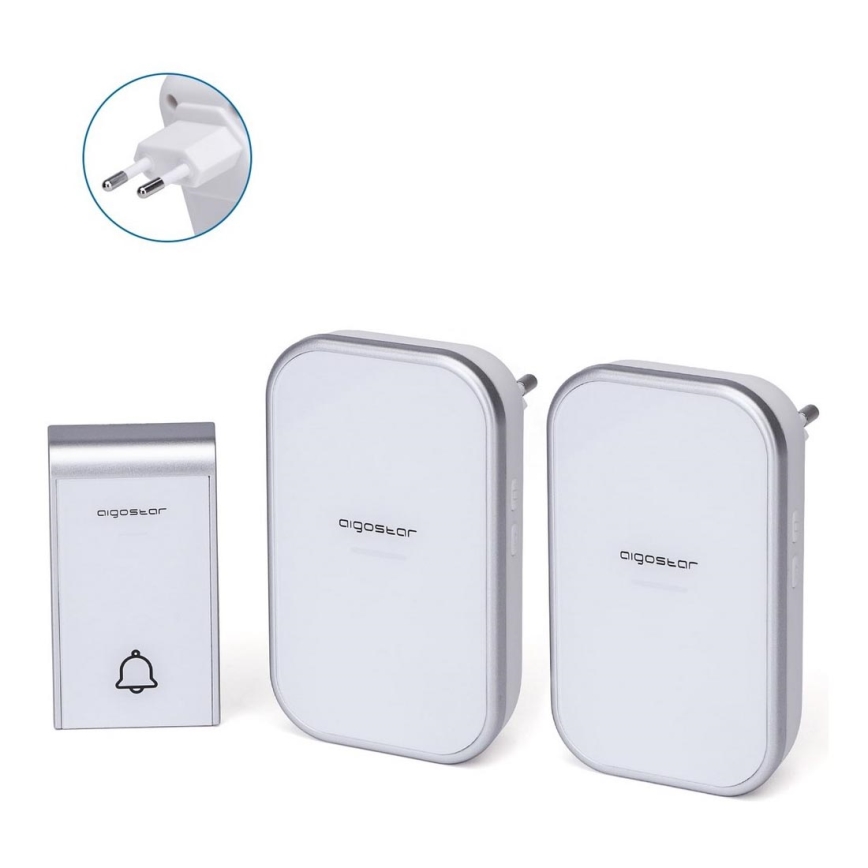 Aigostar - KIT 2x Plugin trådlös dörrklocka 230V/12V IP44 vit