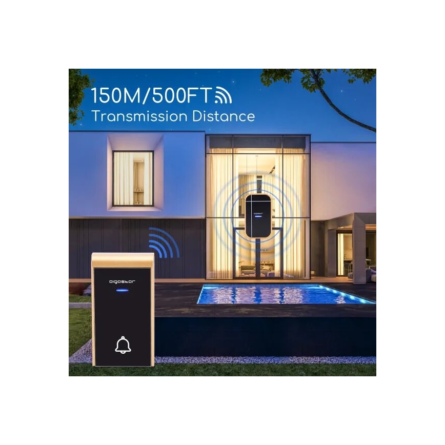 Aigostar - KIT 2x Plugin trådlös dörrklocka 230V/12V IP44 svart/koppar