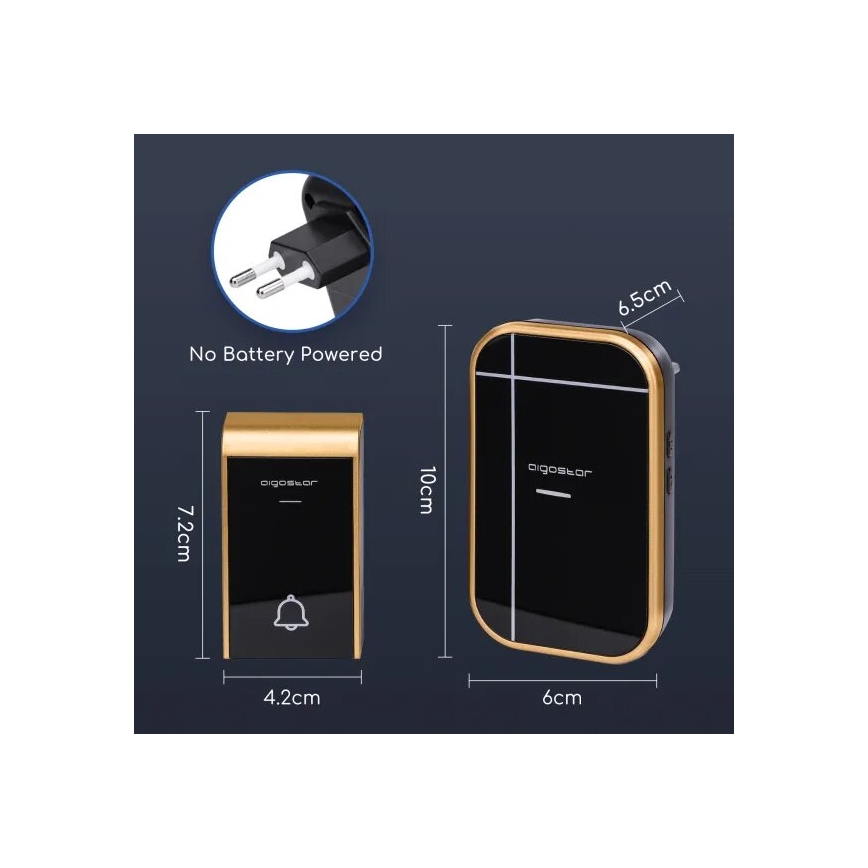Aigostar - KIT 2x Plugin trådlös dörrklocka 230V/12V IP44 svart/koppar