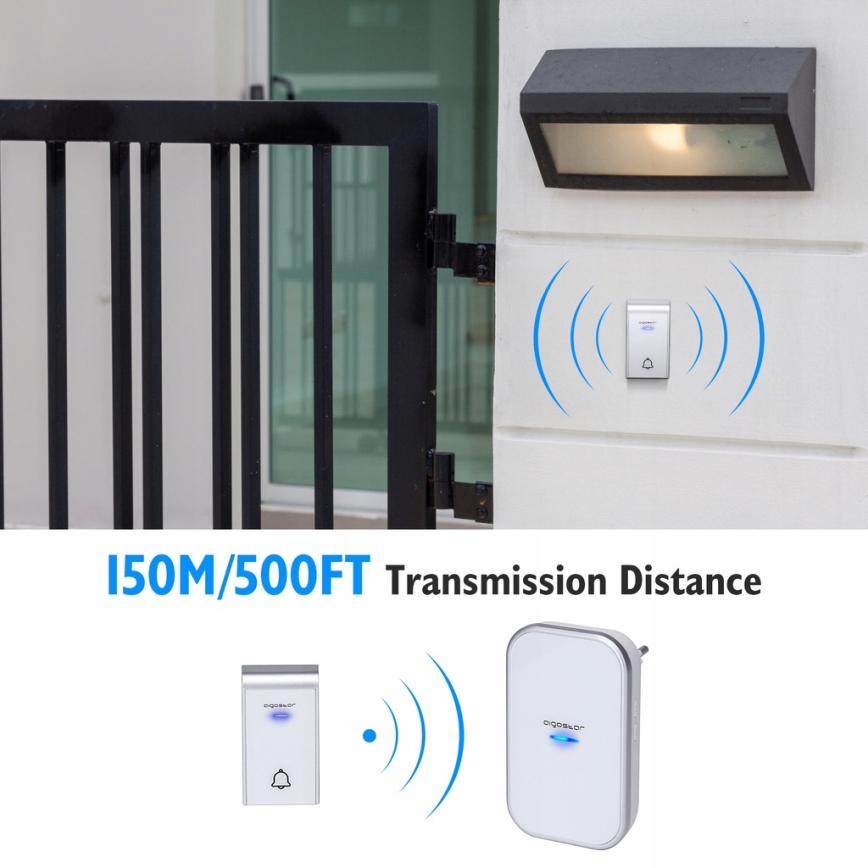 Aigostar - KIT 2x Plugin trådlös dörrklocka 230V/12V IP44 vit