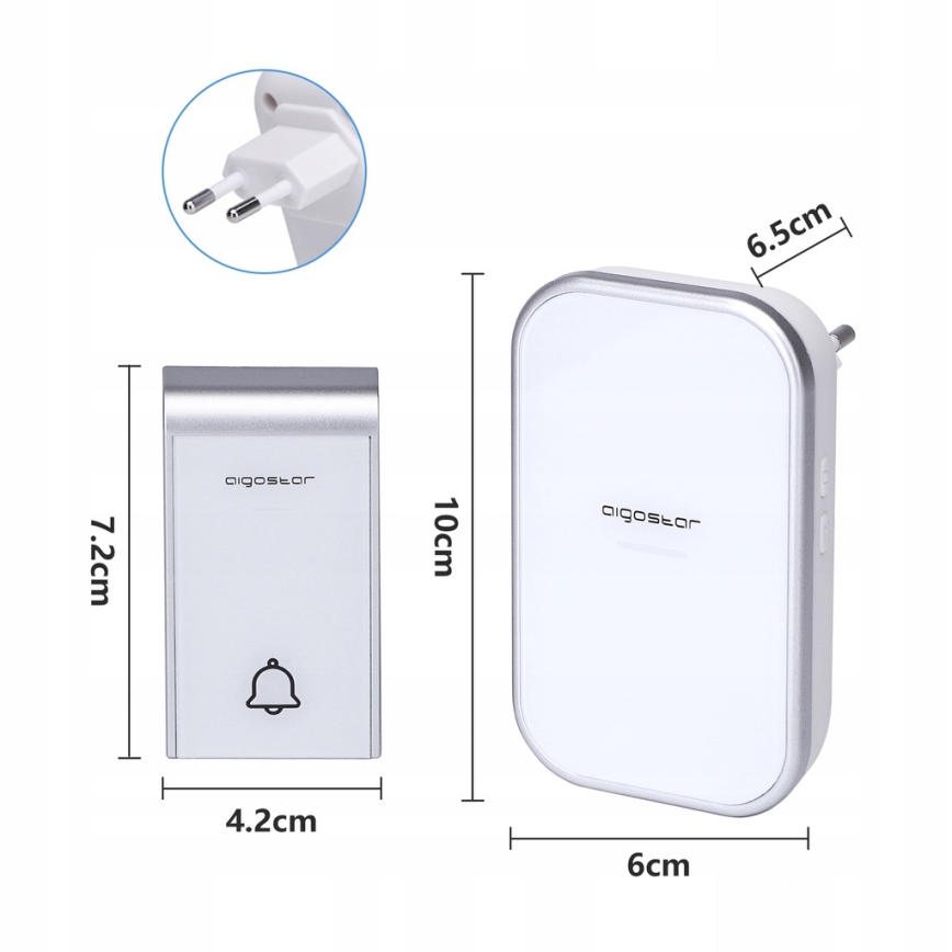 Aigostar - KIT 2x Plugin trådlös dörrklocka 230V/12V IP44 vit