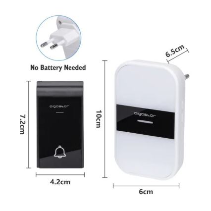 Aigostar - KIT 2x Plugin trådlös dörrklocka 230V/12V IP44 vit/svart