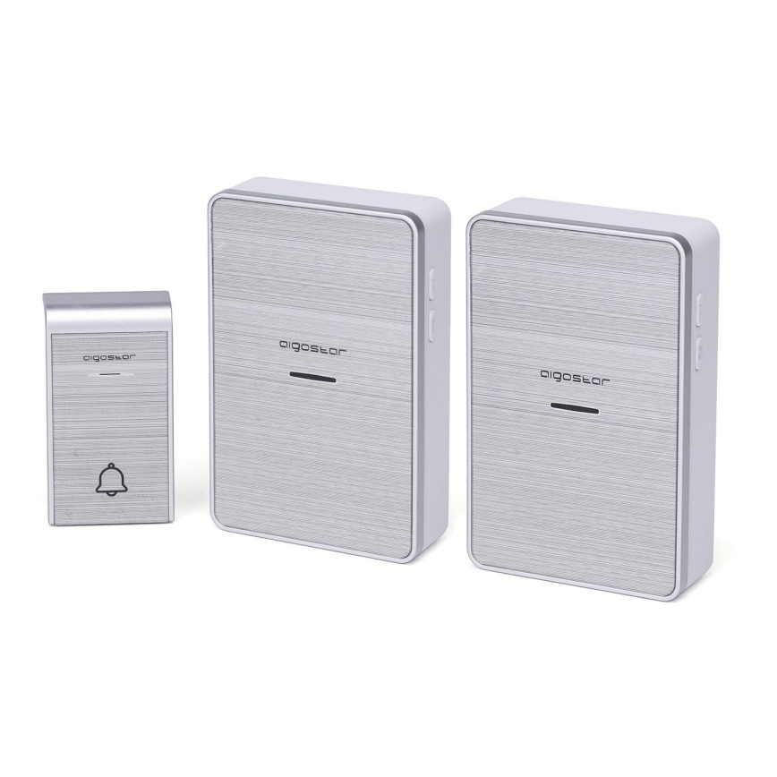 Aigostar - KIT 2x Trådlös dörrklocka 3xAA IP44 silver