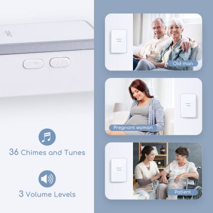 Aigostar - KIT 2x Trådlös dörrklocka 3xAA IP44 vit
