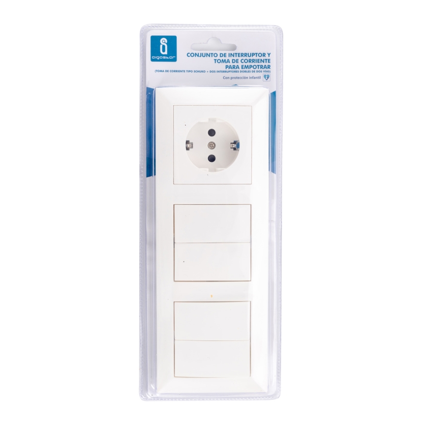 Aigostar - KIT 2x Väggbrytare för kontakt 2-knapp med uttag 1x16A/250V SCHUKO