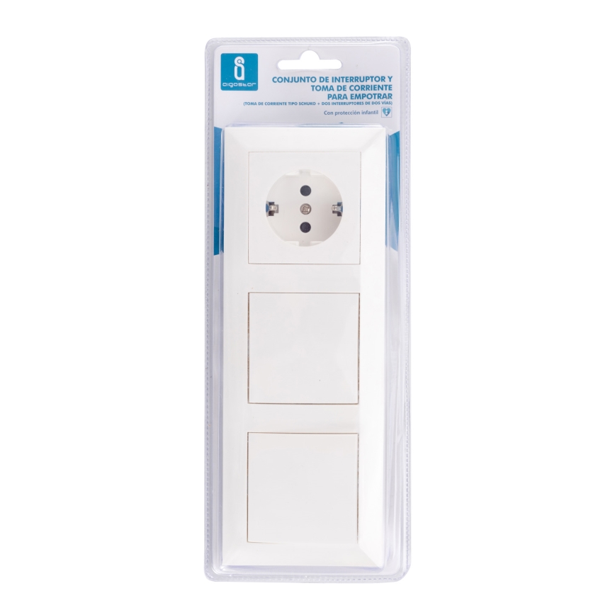 Aigostar - KIT 2x Väggbrytare för kontakt med uttag 1x16A/250V SCHUKO