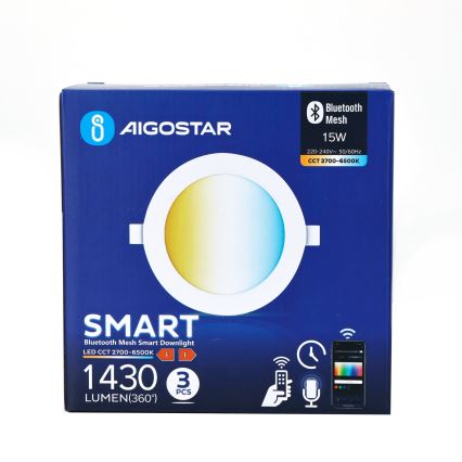 Aigostar - KIT 3x LED Dimbar infälld belysning MESH LED/15W/230V 2700K-6500K diameter 17cm