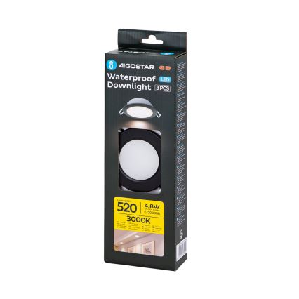 Aigostar - KIT 3x LED infälld lampa för utomhusbruk LED/4,8W/230V 3000K IP65 svart