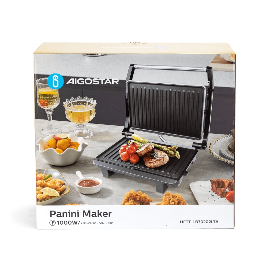 Aigostar - Kontaktgrill 1000W/230V svart/matt krom
