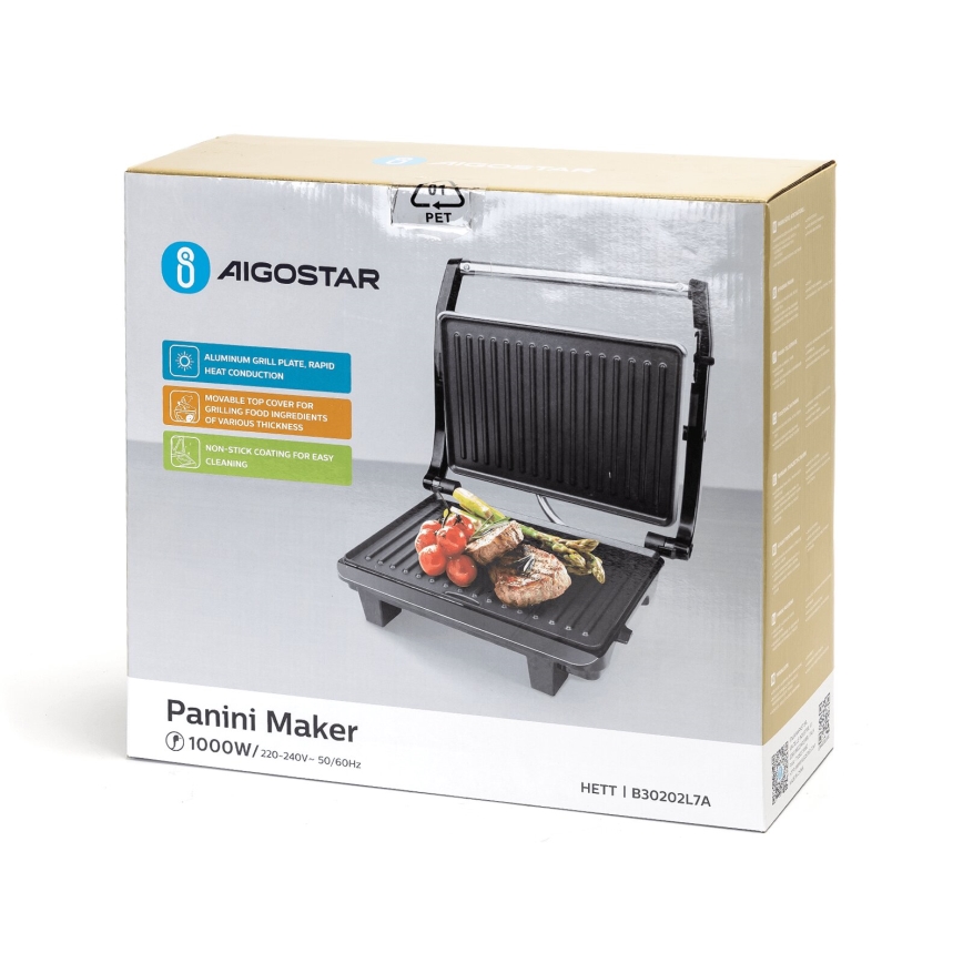 Aigostar - Kontaktgrill 1000W/230V svart/matt krom