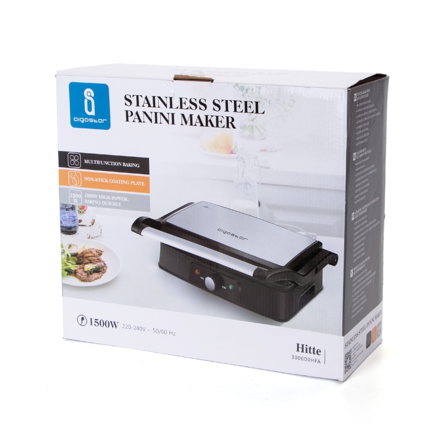 Aigostar - Kontaktgrill 1500W/230V matt krom/svart