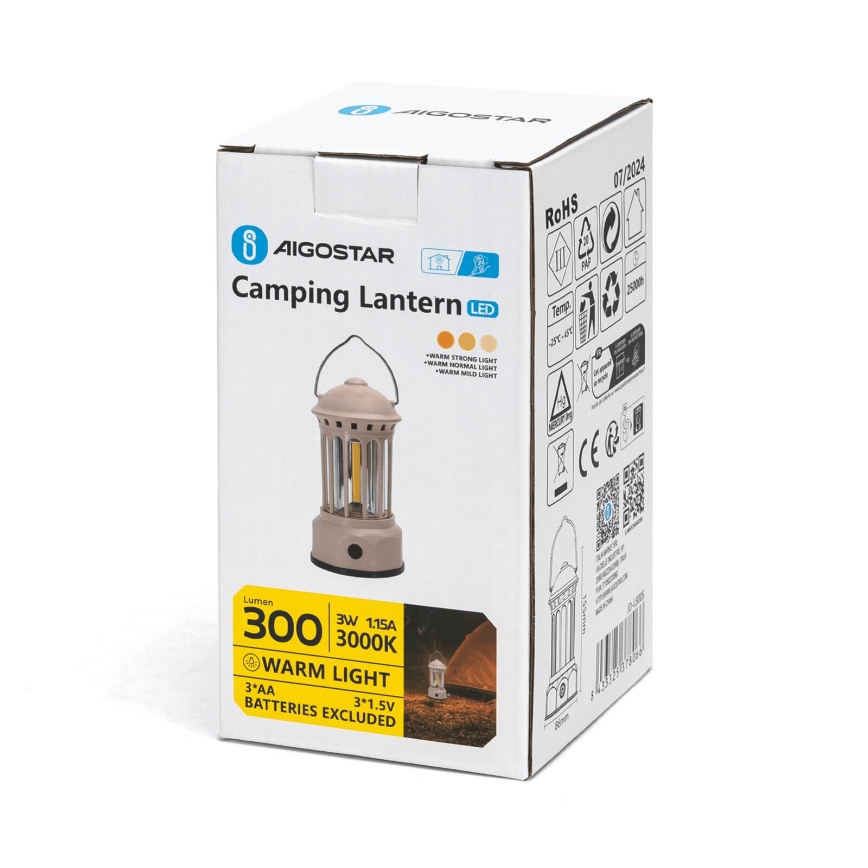 Aigostar - LED Bärbar camping lampa LED/3W/3xAA