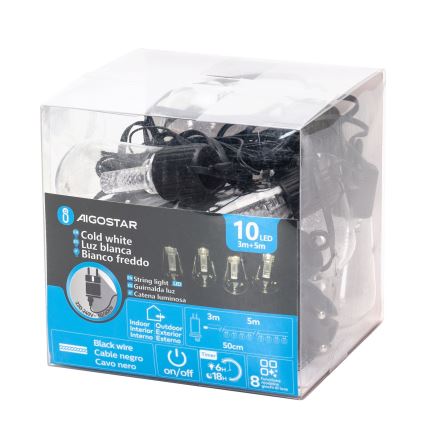 Aigostar - LED dekorativ utomhusslinga 10xLED/8m IP44 kall vit