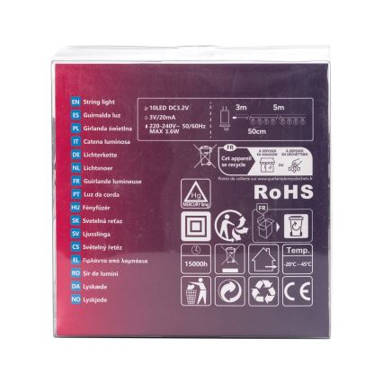 Aigostar - LED dekorativ utomhusslinga 10xLED/8m IP44 kall vit