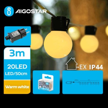 Aigostar - LED dekorativ utomhusslinga 20xLED/3m IP44 varm vit