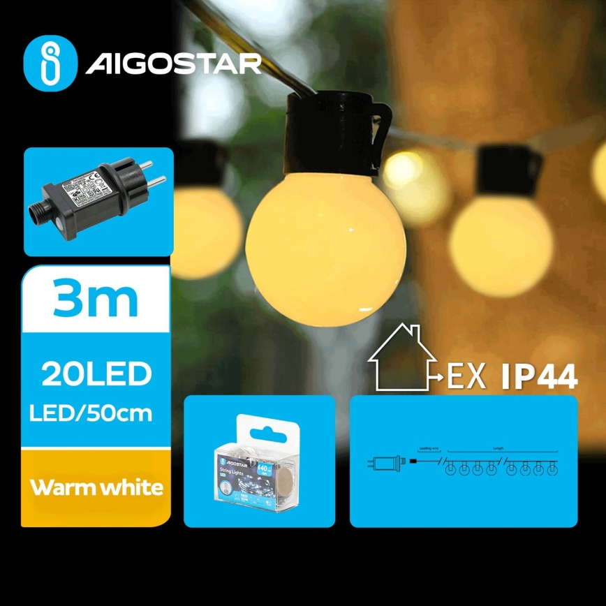 Aigostar - LED dekorativ utomhusslinga 20xLED/3m IP44 varm vit