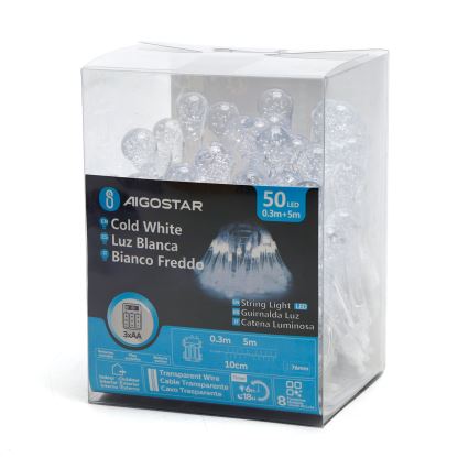 Aigostar - LED dekorativ utomhusslinga 50xLED/8 funktioner 5,3m IP44 kall vit