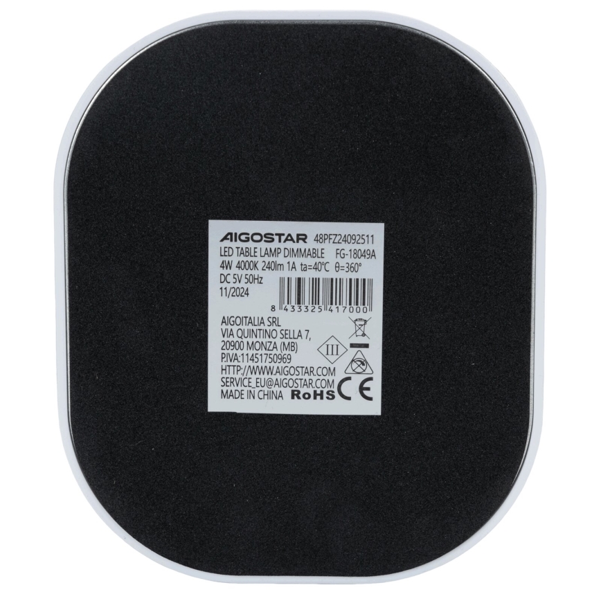 Aigostar - LED Dimbar bordslampa LED/4W/5V 4000K