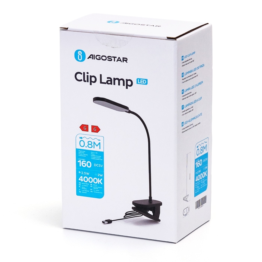 Aigostar - LED Dimbar bordslampa med klämma LED/2,5W/5V svart