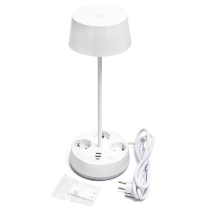 Aigostar - LED Dimbar bordslampa med uttag och USB LED/4,6W/230V 3000/4000/6500K vit
