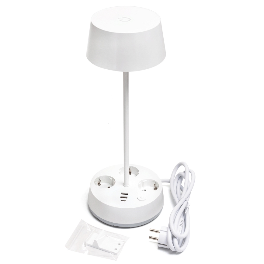 Aigostar - LED Dimbar bordslampa med uttag och USB LED/4,6W/230V 3000/4000/6500K vit