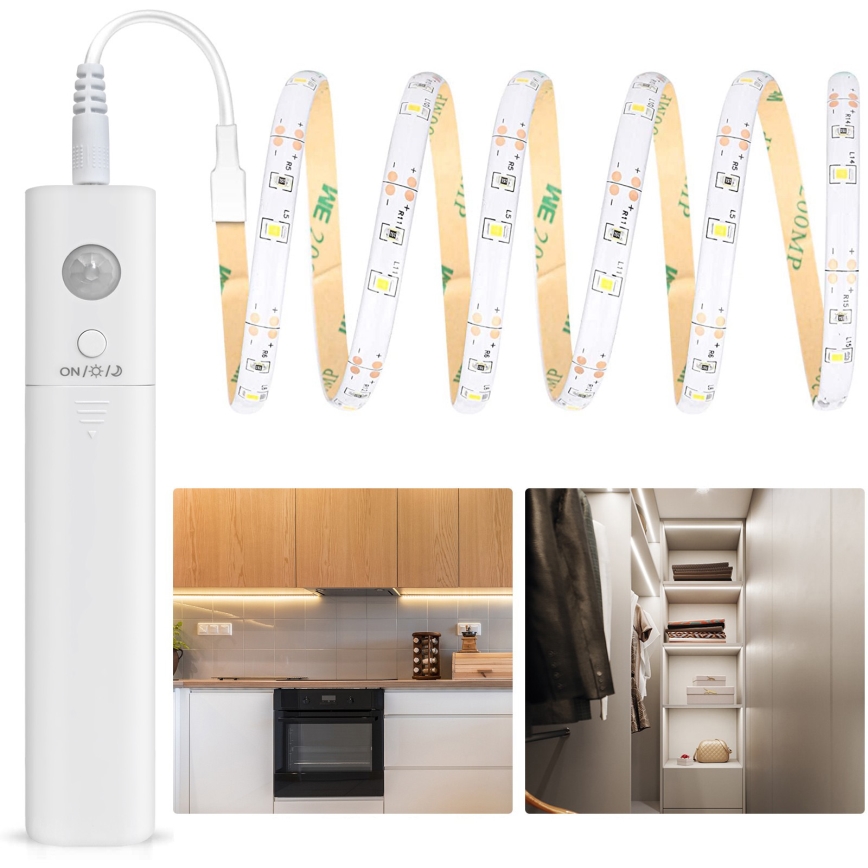 Aigostar - LED Dimbar slinga med sensor 1m LED/2W/4xAAA 3000K IP65